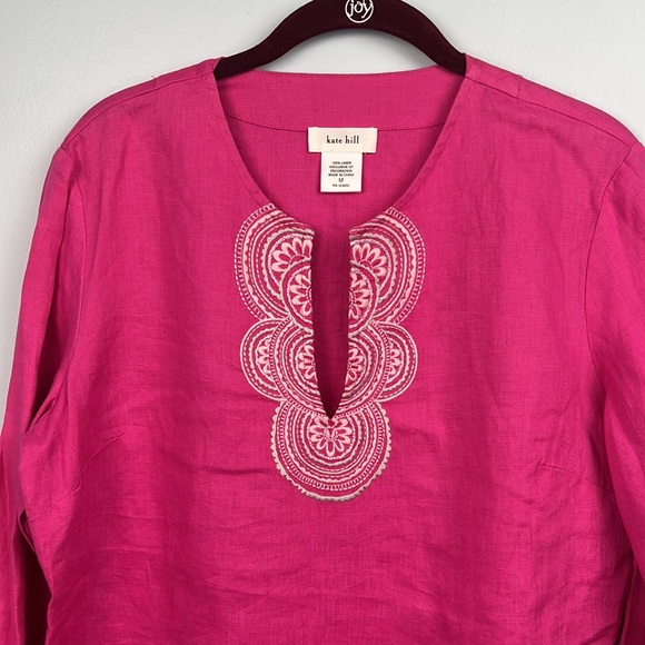Kate Hill NWT 100% linen medium embroidered top - Picture 2 of 10